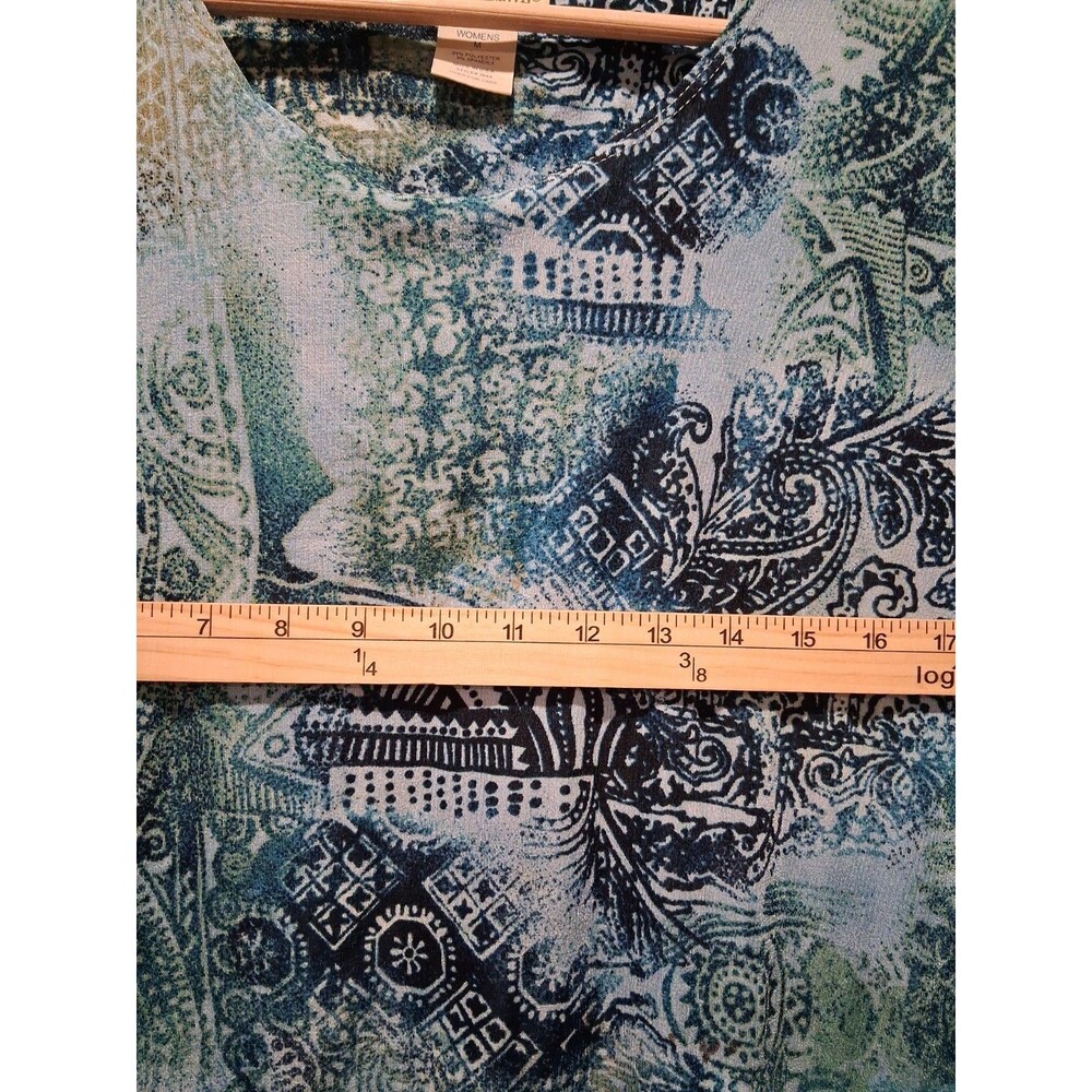 Travelsmith Blue Geometric Blue Floral Wrinkle Free Packable Blouse Size M - Picture 4 of 7